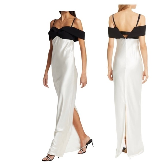 Brandon Maxwell Off-The-Shoulder Silk Draped Gown BNWT - Picture 6 of 11